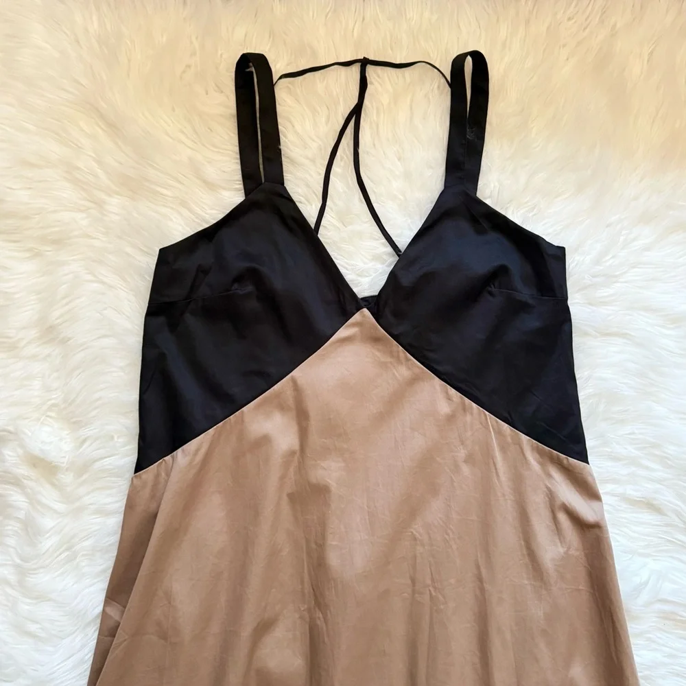 New! REISS LONDON “Natalie” Colorblock Tiered Midi Dress in Taupe and Black - Picture 8 of 11